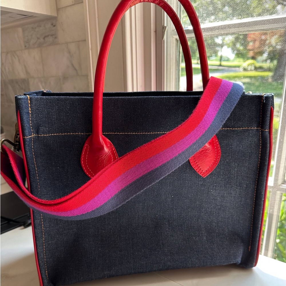 PARKER THATCH - PARKER denim with red leather saddle handle and piping